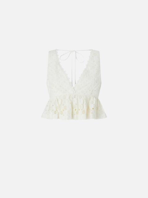 CROP TOP WITH RUFFLE AND OPENWORK PATTERN