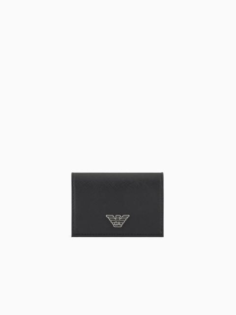 ASV REGENERATED SAFFIANO LEATHER CARD HOLDER WITH FLAP AND EAGLE PLATE