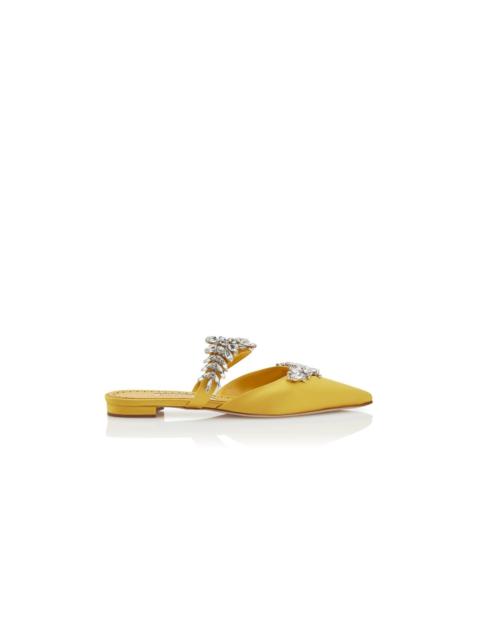 Yellow Satin Crystal Embellished Flat Mules