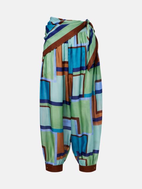 Como printed silk satin tapered pants