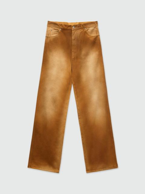 Beige spray-effect denim trousers
