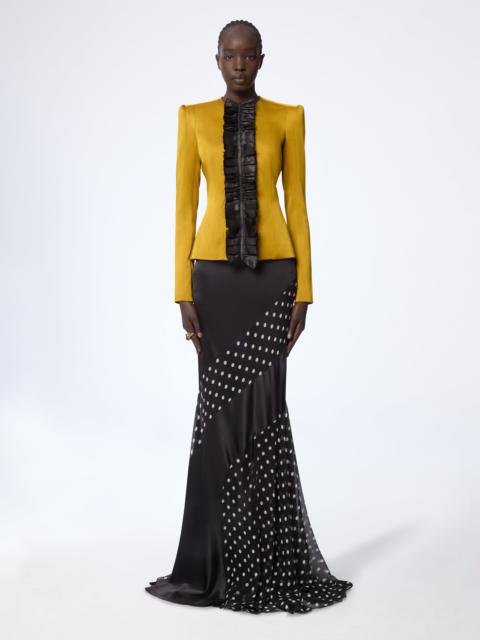 Mustard Crepe Satin Jacket With Front Pleat