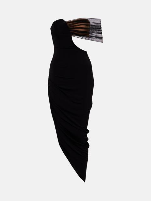 Asymmetric tulle-trimmed cocktail dress