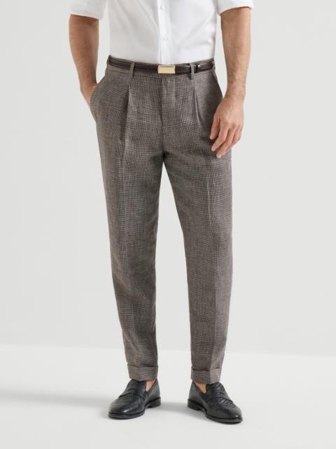 Linen houndstooth trousers with pleat