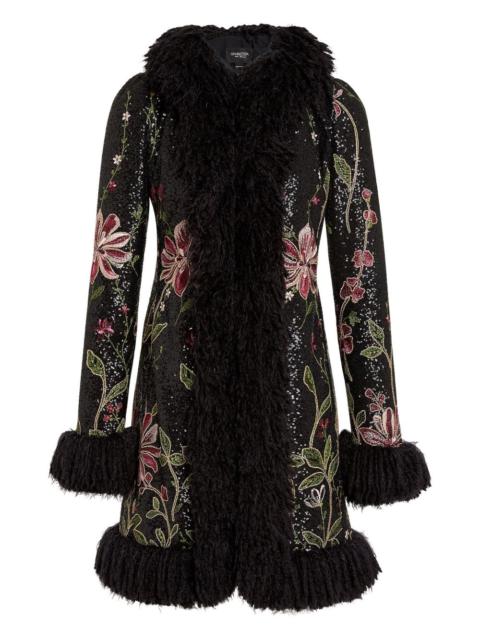 sequin-embellished floral-embroidered coat