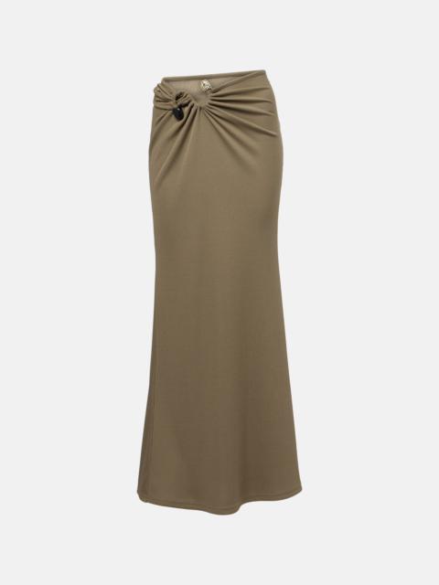 Embellished ruched jersey maxi skirt