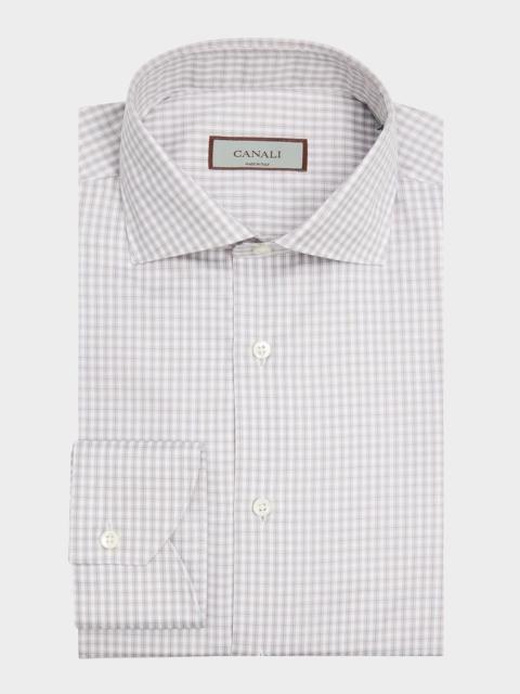 Men's Spread-Collar Grid Check Cotton Dress Shirt