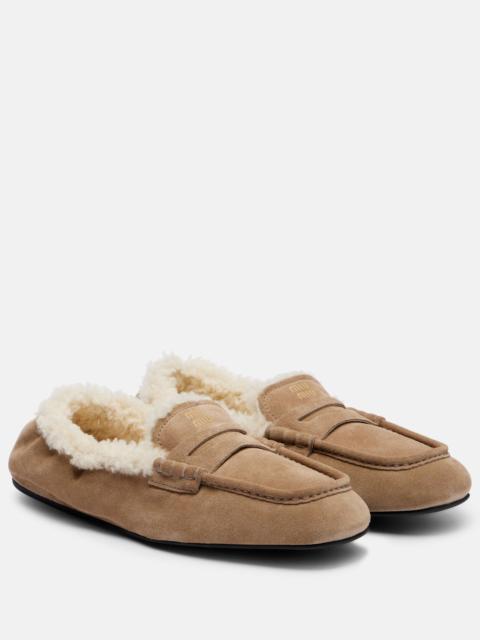 Shearling-lined suede penny loafers