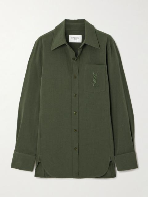 Embroidered cotton and linen-blend shirt Green