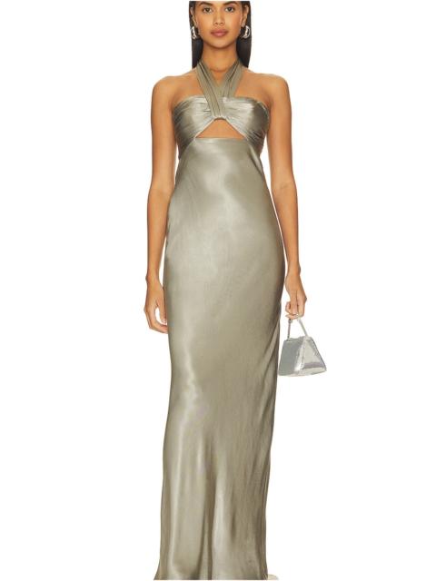 La Lune Ruched Halter Maxi Dress