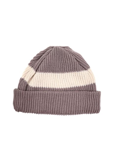 R5164 Cotton Flax Stripe Knitted Hat - Mocha