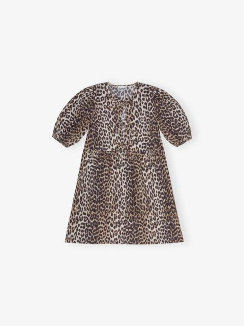 LEOPARD PRINTED COTTON TIE STRING MINI DRESS