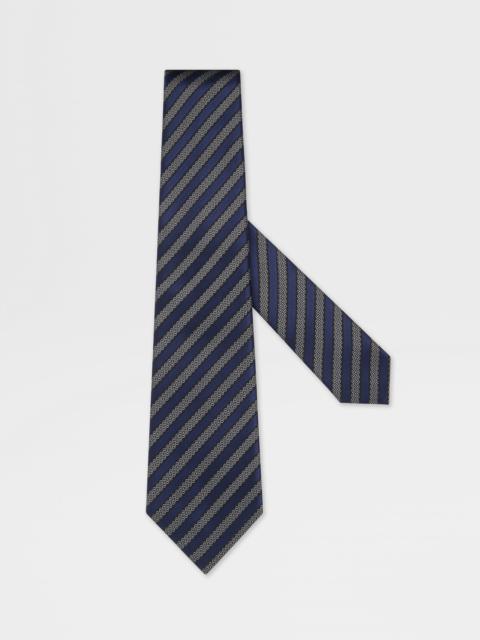 DARK BLUE SILK AND COTTON TIE
