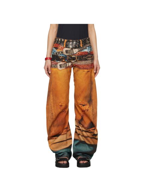 Orange Stacked Belts Jeans