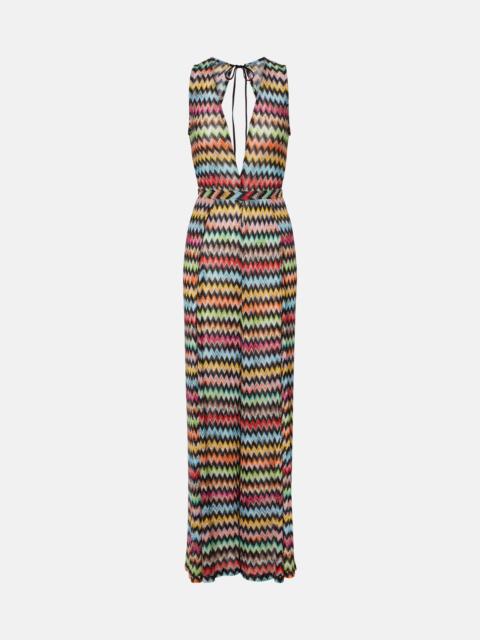 Zigzag open-back lamé jumpsuit