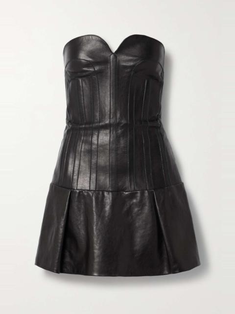 Beryn strapless pleated leather mini dress