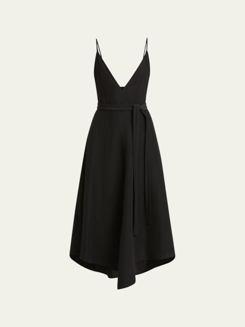 Elaine Plunging Belted Linen-Blend Midi Dress