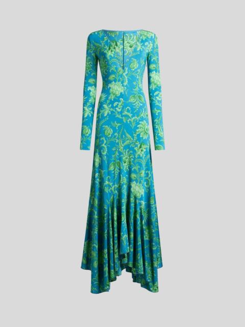 LONG STRETCH JERSEY DRESS WITH FLORAL MOTIF