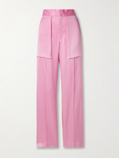 Adriana Satin-trimmed Silk-blend Straight-leg Pants
