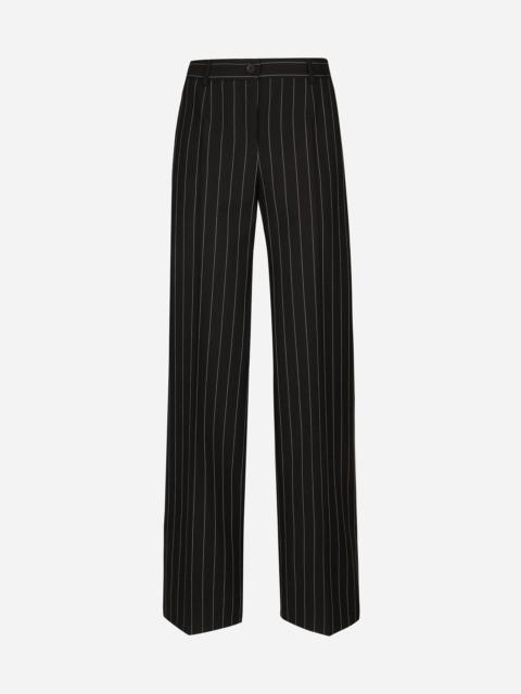 Flared pinstripe woolen pants