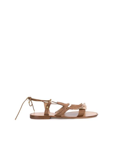 open toe beaded-fringed sandals