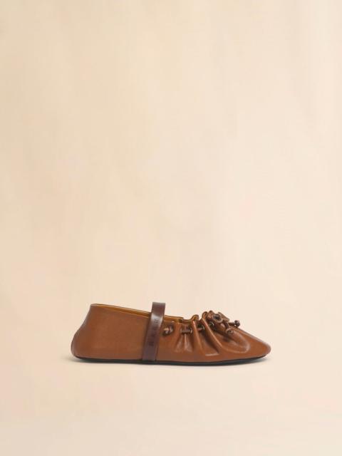 LIGHT AND DARK BROWN LEATHER MARY JANE SOFT BALLERINA