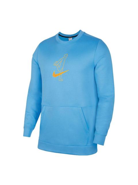 Men's Nike As Nk TF Turf Top Ls Crew Story P Casual Character Printing Round Neck Pullover Blue DM59