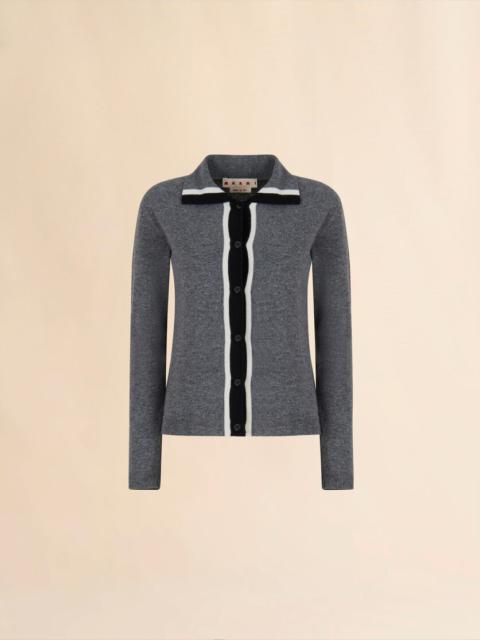 GRAY WOOL CARDIGAN WITH BICOLOR PLACKET