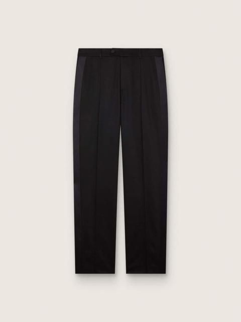 Men's pants in black cool wool with satin side stripe