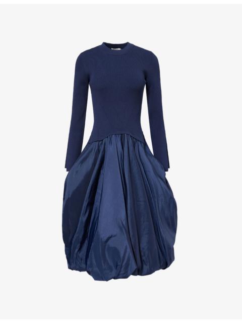 Kenlie Long-Sleeve Taffeta-Knit Midi Dress