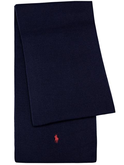 Logo-embroidered ribbed wool scarf