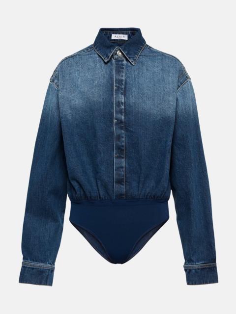 Denim shirt bodysuit
