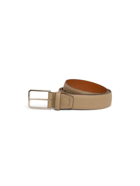Men's beige tumbled leather adjustable belt