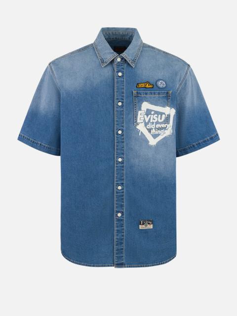 Graffiti Daicock Print Relax Fit Denim Short-Sleeves Shirt