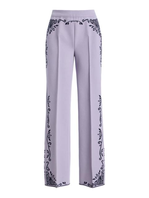 Scroll Cotton-Blend Cropped Flared Pants purple
