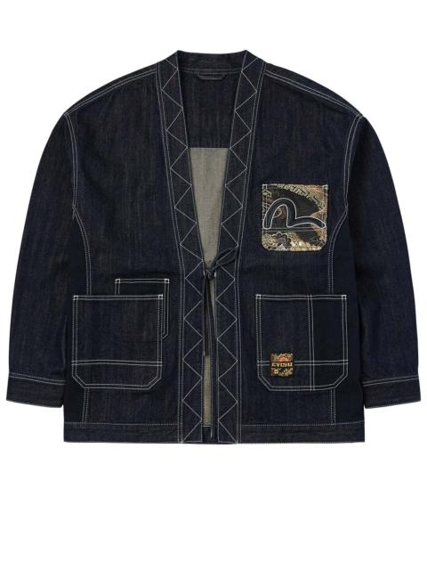 Multi-Pocket with Brocade Patch Relax Fit Denim Kimono