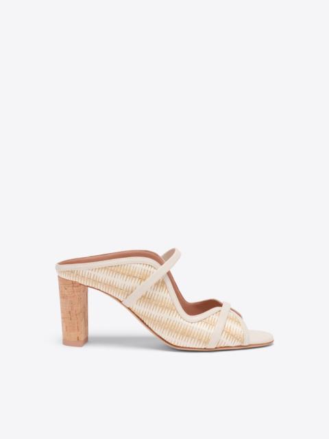 Norah 70 White Stripe Raffia Heeled Sandals