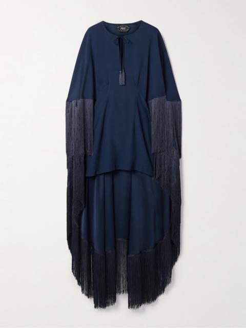 1970 Cape-effect Fringed Crepe Mini Dress