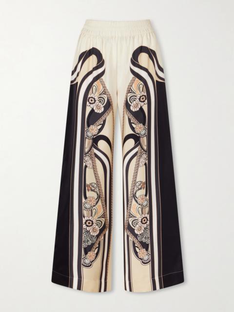 Palazzo Printed Silk-twill High-waist Wide Leg Pants