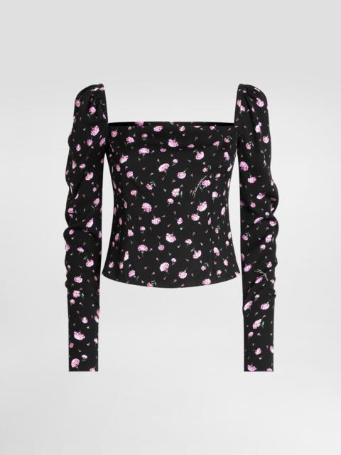 Carnations-print silk top