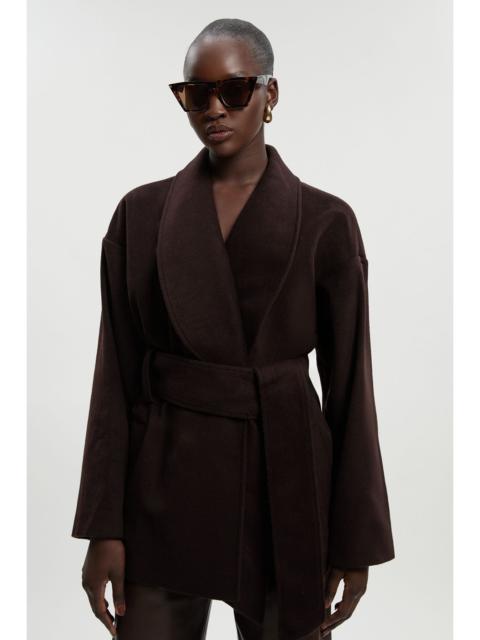 Tall Brushed Wool Belted Wrap Tailored Short Coat