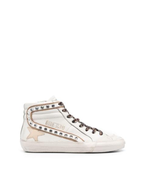 Slide crystal-embellished hi-top sneakers