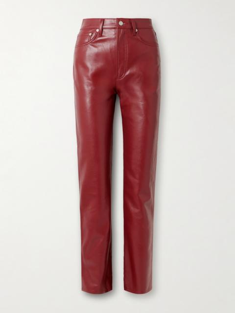 &39;90s Pinch Waist Long Recycled Leather-blend Straight-leg Pants