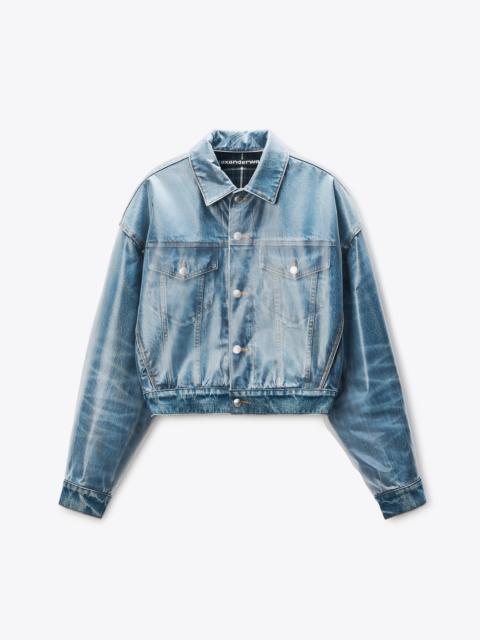 Vintage-Effect Marbled Blue Layered Trucker Jacket