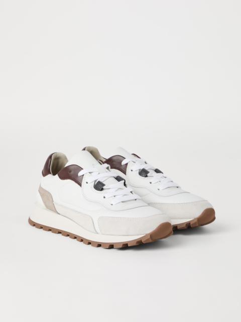 Calfskin and suede runners with shiny details