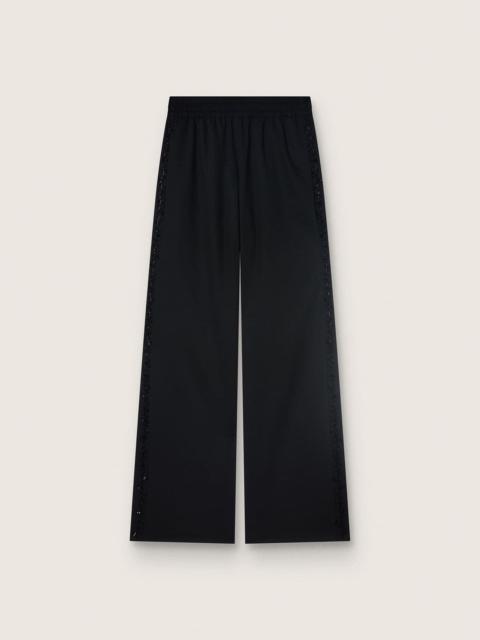 Women's sweatpants in black wool twill with sequin embroidery