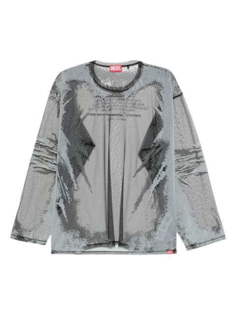 abstract-print mesh T-shirt
