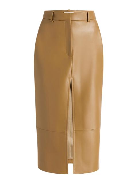 Anden Belted Plonge Leather Midi Skirt yellow