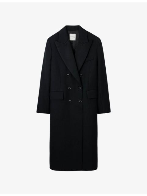 Double-Breasted Satin-Lapel Wool-Blend Coat