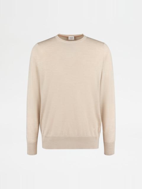 ROUND-NECK PULLOVER IN T15 WOOL - BEIGE